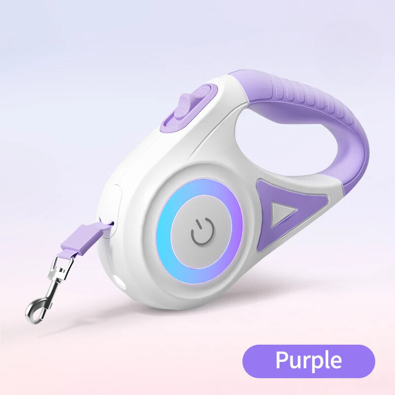 Correa retráctil luminosa para perros con linterna LED y anillo RGB