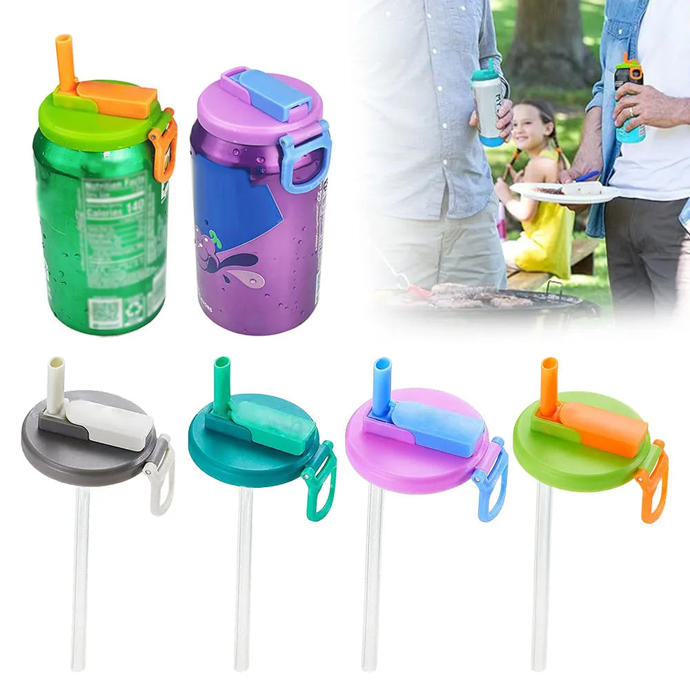 Tapa para lata de refresco con pajita.
