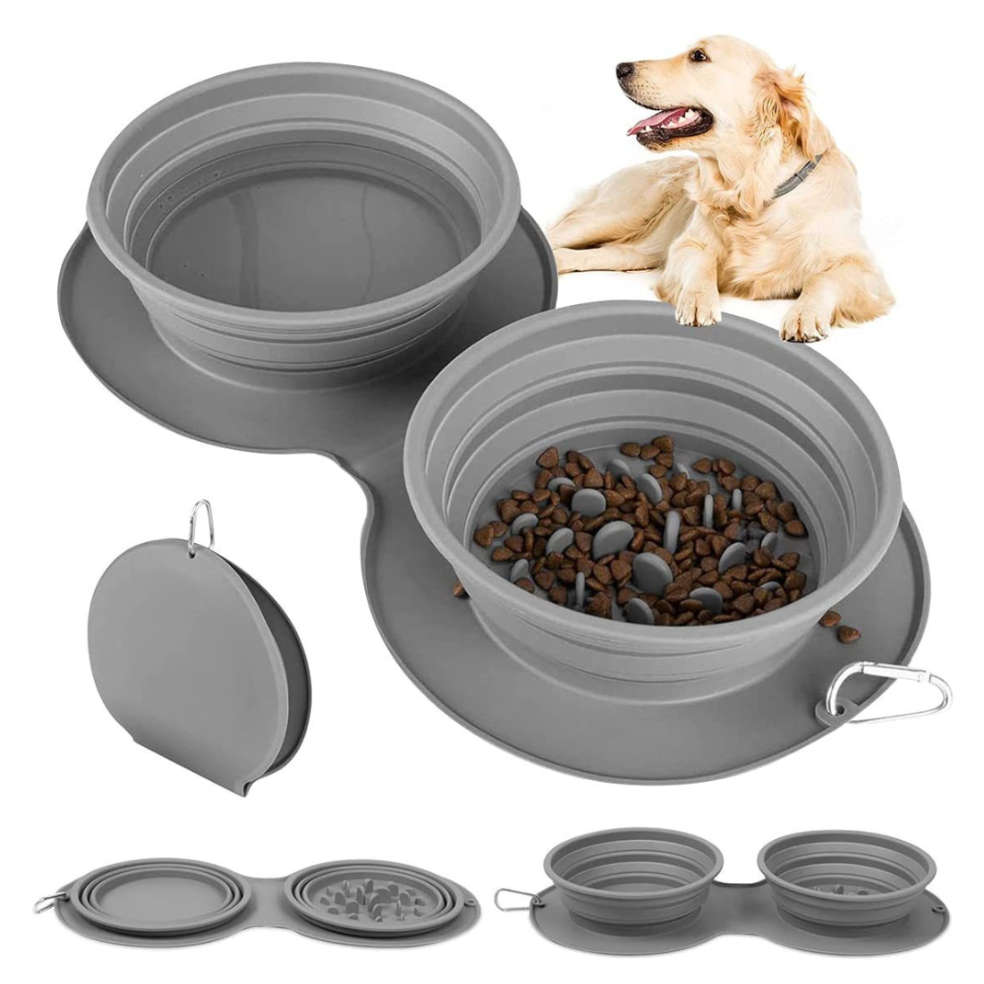 Comedero plegable de silicona para mascotas de alimentación lenta.