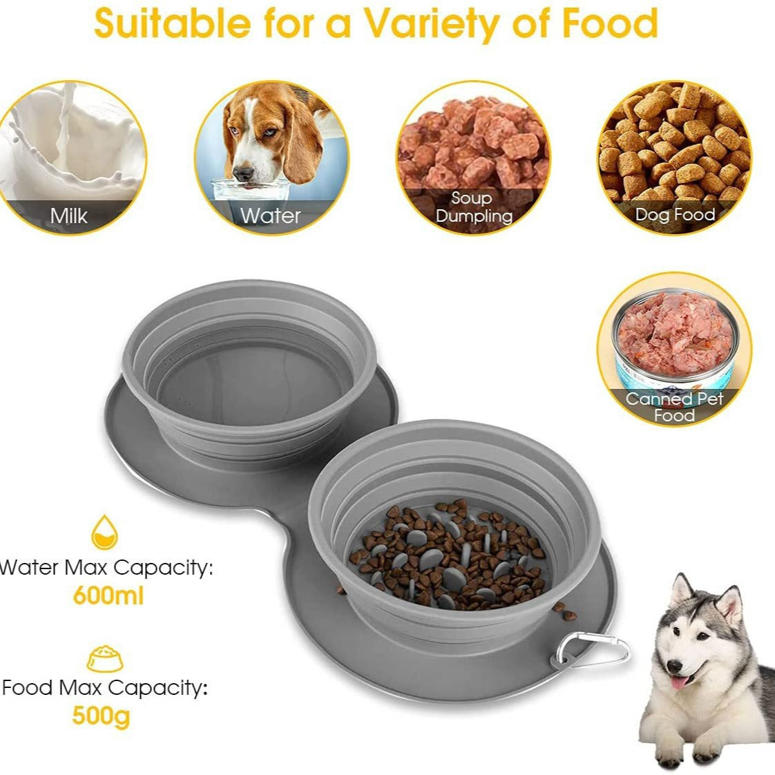 Comedero plegable de silicona para mascotas de alimentación lenta.