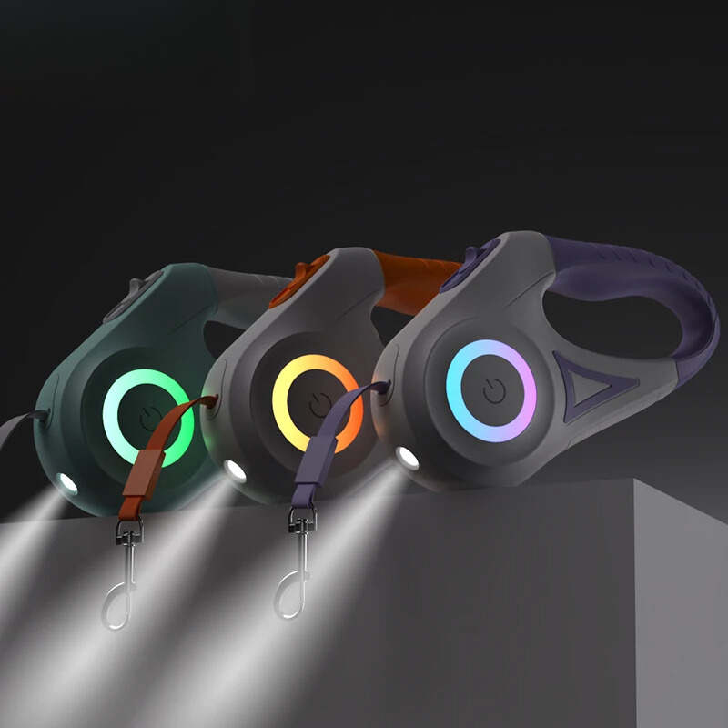 Correa retráctil automática luminosa para pasear perros.