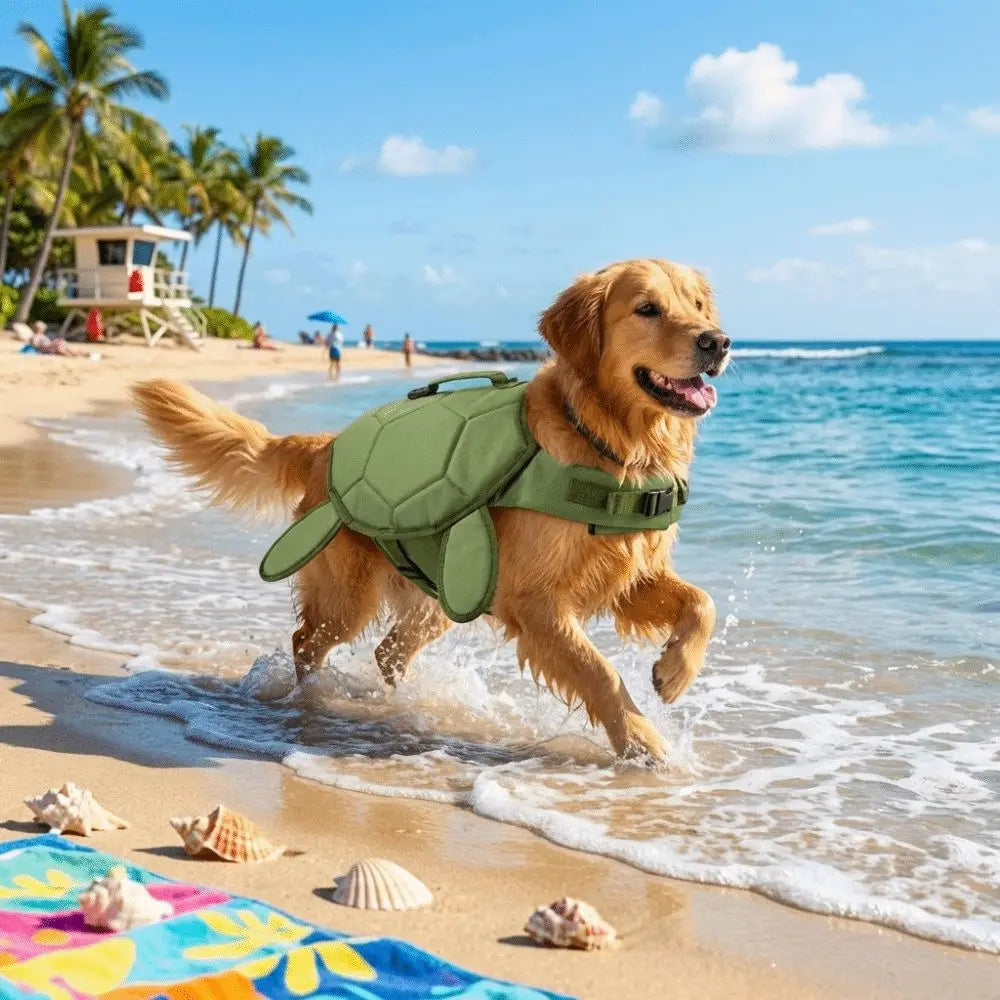 Chaleco salvavidas para perros ycon forma de tortuga