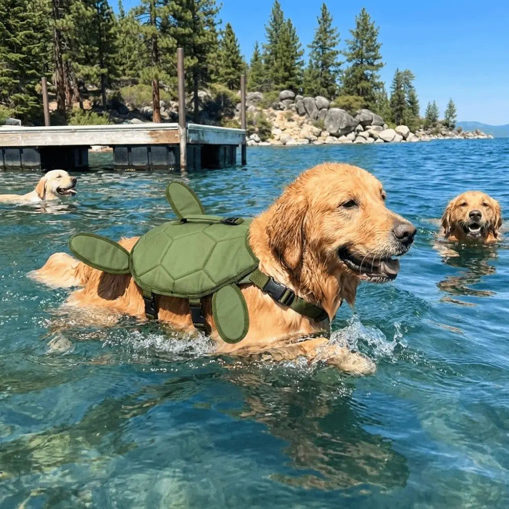 Chaleco salvavidas para perros ycon forma de tortuga