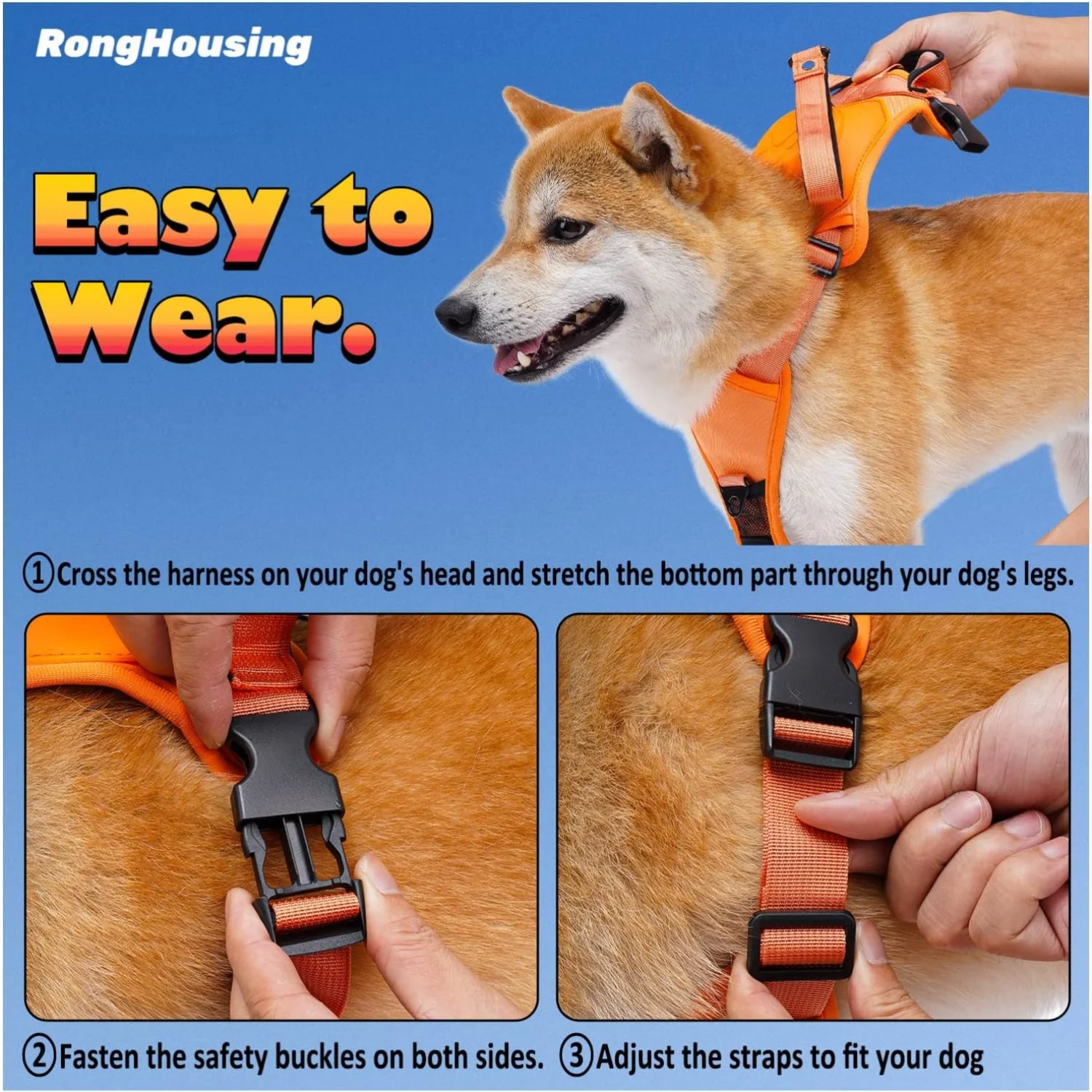 Kit de arnés y correa retráctil automática para perros.