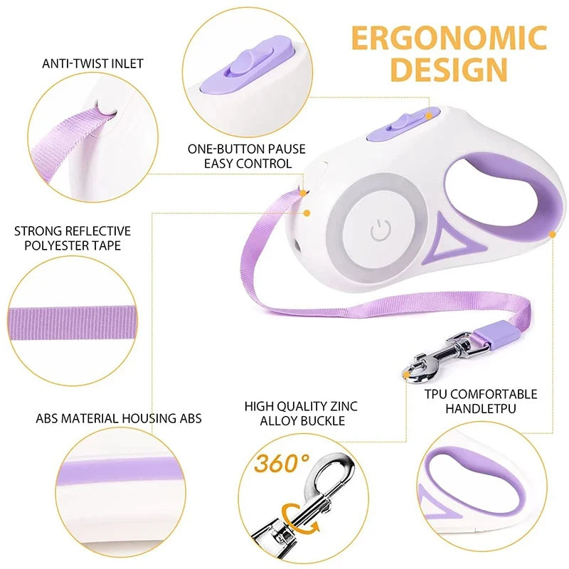 Correa retráctil automática luminosa para pasear perros.