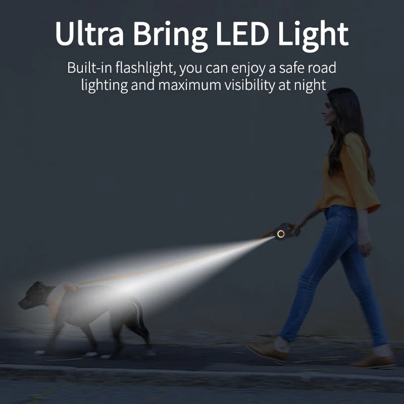 Correa retráctil automática luminosa para pasear perros.